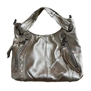 B. Makowsky Metallic Gold Leather Bag Small Shoulder Purse Slouchy Hobo